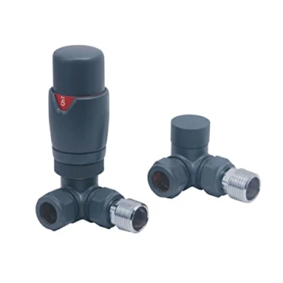Image of Designer Corner TRV Thermostatic Towel Rail Radiator Valves 15mm Anthracite Energy Saving