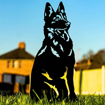 Image of German Shepherd Garden Ornament Christmas Dog Lover Gift Alsatian Related Statue Malinois Figure Metal Art Home Decor Sculpture (Black Paint)