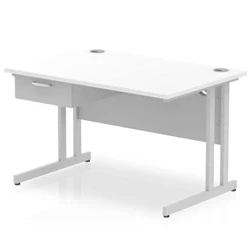 Image of Impulse 1200x800 Desk Cantilever Leg White/Silver 1x1 Drawer Fixed Ped