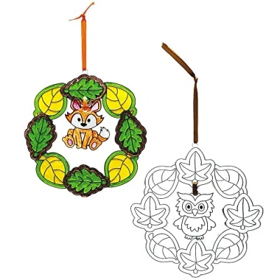 Image of Baker Ross FX150 Autumn Suncatcher Wreath Kits Pack of 3, Harvest Festival Decoration, Door Wreath, Window Decoration Craft Kit for Kids