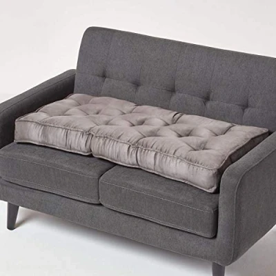 Image of HOMESCAPES Grey Faux Suede 2 Seater Booster Cushion Large Firm 100 cm Wide Seat Pad with Supportive 10 Thick Lift for Sofa or Bench Long the Elderly, Post Surgery &amp; Pregnancy