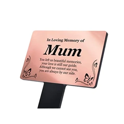 Image of Mum Memorial Remembrance Plaque Stake COPPER &amp; Black, Waterproof, Outdoor, Grave Marker, Tribute, Plant Marker