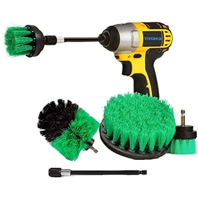 Image of YIHATA Drill Brush Cleaning Brushes Set, 4 Pack Extended Long Attachment Power Scrubber for Cleaning, Great Car Carpet Floor Bathroom Toilet Kitchen Ceramic Surface Green