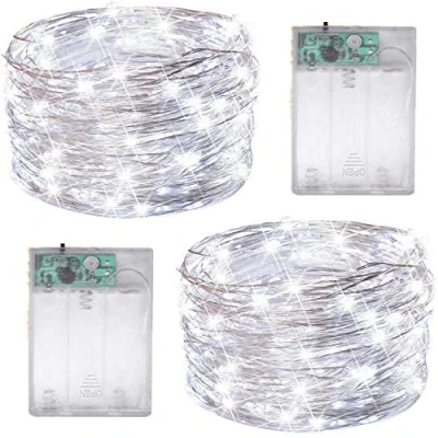 Image of FANSIR LED Fairy String Lights, 2 Pack 50 Silver Wire Lights Battery Operated Twinkle Waterproof for Bedroom, Christmas, Party, Wedding Outdoor Indoor Decor(Cool White)