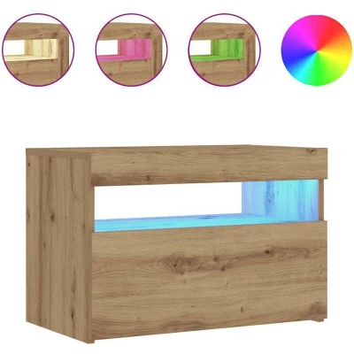 Image of vidaXL bedside table engineered wood nightstand with RGB LED lights artisan oak 60x35x40 cm bedroom furniture ample storage