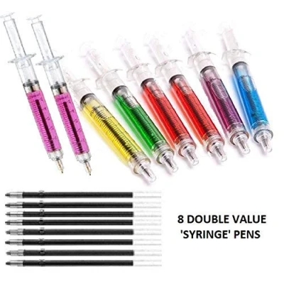 Image of 8 Double Value Syringe Pens. Mix of Colours with extra refills. Ideal for Nurses, Costumes, Fancy Dress, Halloween