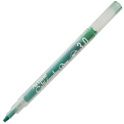 Image of artline Calligraphy Pen, PASTEL GREEN, Chisel Tip (3.0mm), Pack of 1, Pigment Ink, Water Based, Fade Resistant, Ideal for Lettering, Card Writing, Glass n Plastic