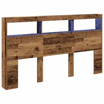 Image of vidaXL Headboard Cabinet with LED Lights/Storage Engineered Wood 180x17x102 cm Bedroom Furniture
