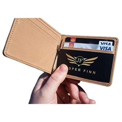 Image of Jasper Finn Mens Wallet Black Slim Fold Leather With Money Clip Card ID Holder Credit Skinny