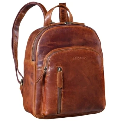 Image of STILORD &#039;Summer&#039; Small Vintage Backpack for Women Leather Daypack City Handbag Rucksack Mini Shoulder Bag Going Out Shopping Pack S Genuine Leather, Colour:Kara Cognac