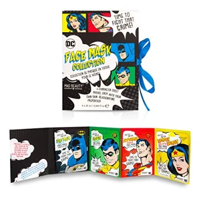 Image of Mad Beauty DC Superhero Face Mask Set: 4 Cloth Masks by Superman, Batman, Robin and Wonder Woman as a for Groomed Skin