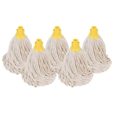 Image of Abbey No.16 Socket Cotton mop heads Replacement Pack of 5 Super Absorbent String Universal Screw On Floor Cleaning Heavy Duty head ( Yellow )