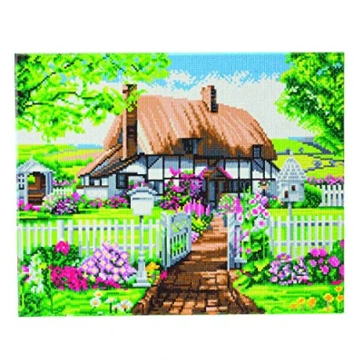 Image of Craft Buddy 40cm x 50cm Framed Canvas Crystal Art Gem Kit (Rose Cottage Full Crystal)