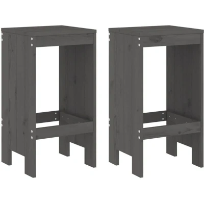 Image of vidaXL Wooden Bar Stools 2 pcs in Grey Robust Solid Pine Construction Suitable Height for Comfort Ideal Outdoor Furniture with Rustic Look