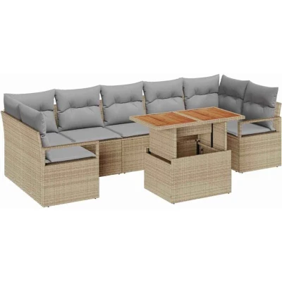 Image of vidaXL 8 Piece Garden Sofa Set with Cushions Beige Poly Rattan