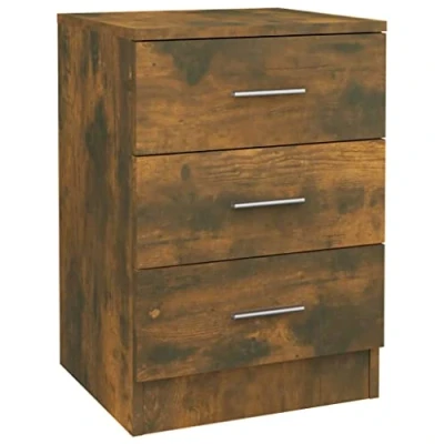 Image of vidaXL Bedside Cabinet in Smoked Oak Engineered Wood Nightstand with 3 Drawers Modern Design for Bedroom, Living Room Ample Storage Space