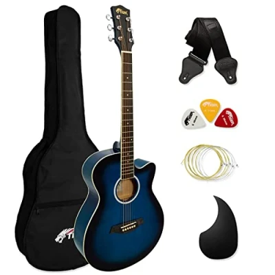 Image of TIGER ACG3 BL Full Size Acoustic Guitar Package Beginners Pack with Gig Bag, Strap and Spare Strings Blue Now 6 Months Free Lessons Included