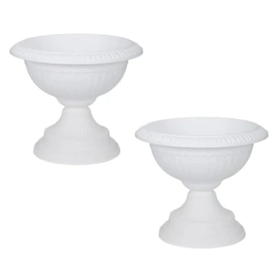 Image of Classical Round Grecian URN Patio Pots 42 CM Flower Planter Outdoor Or Indoor Plant Plastic Base Home Office Garden Wedding Porch Front Door Set Of 2 (WHITE)