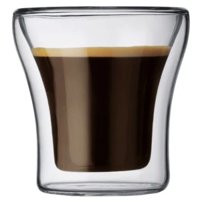 Image of Bodum ASSAM Coffee Glass Set (Double Walled, Dishwasher Safe, 0.1 L/4 oz) Pack of 2, Transparent