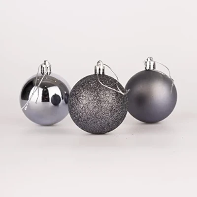 Image of 50mm/24Pcs Christmas Baubles Shatterproof Dark Grey, Tree Decorations Ball Ornaments Balls Xmas Hanging Holiday Decor Shiny,Matte,Glitter