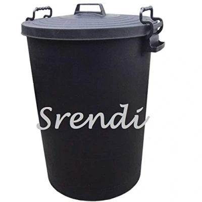 Image of Srendi® Large Black Plastic Dustbin Garden Storage Unit Bin Clip On Locking Lid Heavy Duty for Rubbish Waste Animal Feed (1)