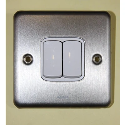 Image of Legrand Synergy 7330 02 Brushed Steel 10a 2 Gang Way Switch Plate