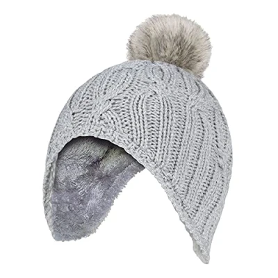 Image of HEAT HOLDERS Girls Cable Knitted Beanie Hat with Pom Bobble for Winter Warm Thermal Insulated (3 6 Years, Cloud Grey)
