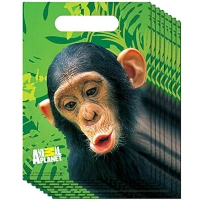 Image of AoneFun Safari Party Bags, Monkey Theme Favor Animal Supplies, Jungle Zoo Supplies for Kids Set of 8 Loot Bags