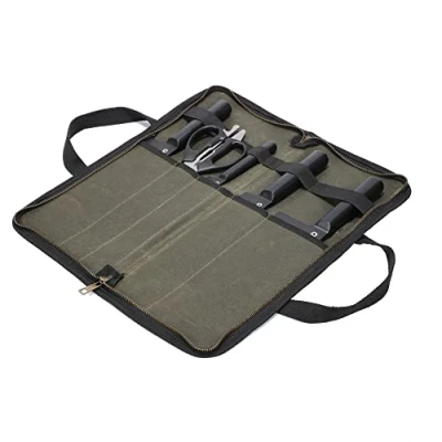 Image of Chef Roll Bag, Knife Bag for Camping Hiking Multifunctional Tool 16oz Waxed Canvas Army Green