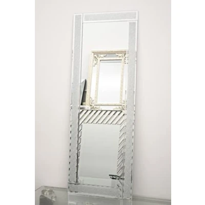 Image of Biznest Full Length Sparkle Silver Glitter Wall Mirror Frame Glass Living Room Lounge 40X110Cm