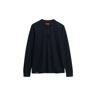 Image of Superdry Vintage Textured Grandad Long sleeved top, Men&#039;s, Size: Large, Eclipse navy