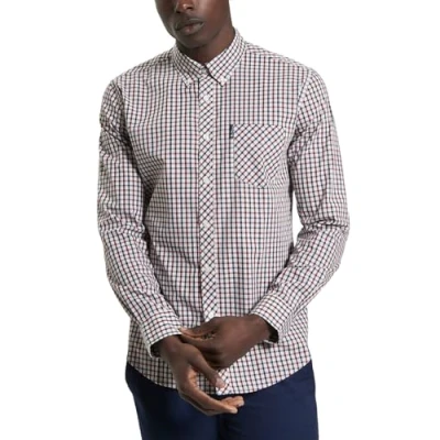 Image of Ben Sherman Men&#039;s Signature House Check Shirt, Long Sleeved, Button Down Collar (Red.) L