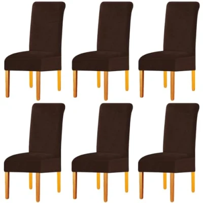 Image of LANSHENG Stretchy Chair Covers for Dining Room Chairs,Stretch Spandex with Elastic Band Chaircover,Velvet Large Slipcovers Restaurant Hotel Party Banquet (Coffee,6 Pack(M))