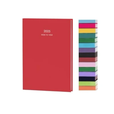 Image of Top Sale 2025 A5 Week To View Yearly Diary with Hard Cover and Matching Ribbon Marker (Red)