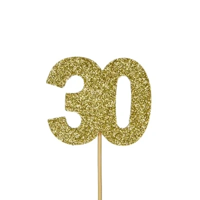Image of Anniversary House 12 Pcs Gold Glitter Birthday Age 30 Cake Toppers, 3.8 x 4.5cm Cupcake 30th Decorations, Number Paper, J063