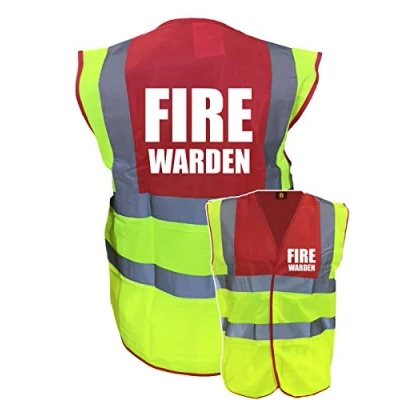 Image of Premium BIG Fire Warden Yellow Red Hi Vis Viz Reflective Safety Vest Waistcoat, High Visibility, Printed By Brook Vis, XXLarge