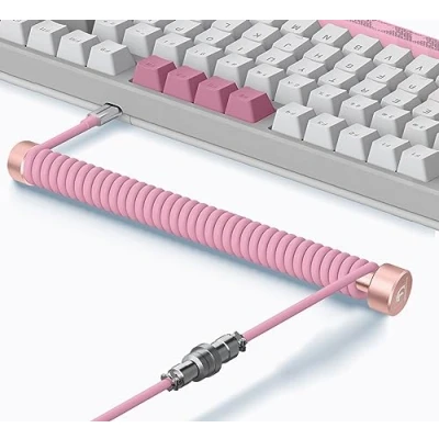 Image of MAMBASNAKE C01 Custom Coiled Keyboard Cable and Metal Aviator Winder Set Fixed Rod + TPU USB C with Detachable Aviation Connector for Gaming Pink