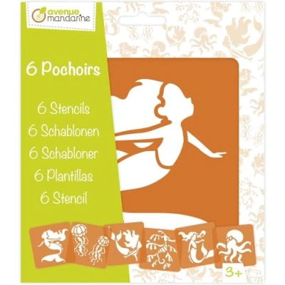 Image of Avenue Mandarine Ref PO010C Stencil Set Mermaid &amp; Sea Creature Designs 6 Stencils Per Pack, Translucent for Easy Placement, Compatible with Felt Tips, Pencils, Paint More