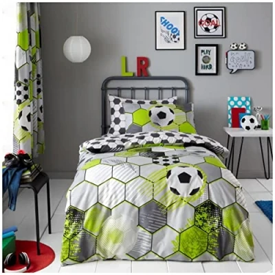 Image of GC GAVENO CAVAILIA Kids Printed Duvet Cover &amp; Sheet Set, Easy Care Polycotton Children Bedding, Single, Football Stamp