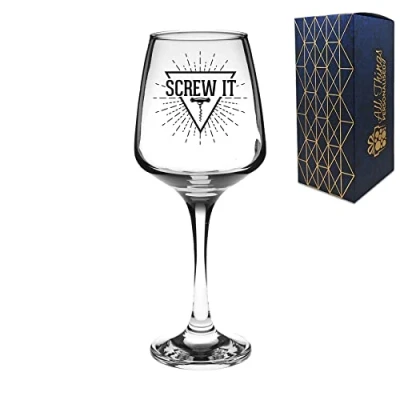 Image of Novelty Engraved/Printed Tallo Wine Glass Screw it! Black