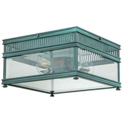Image of Holborn 2 Light Outdoor Decorative Flush, Verdigris IP44