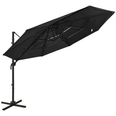 Image of vidaXL 4 Tier Garden Parasol with Aluminium Pole Black 3x3 m