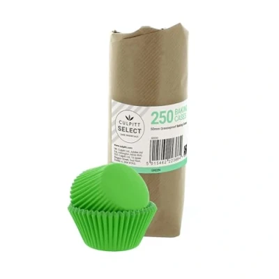 Image of Culpitt Select Green Baking Cases, Greaseproof Paper Cups, 50mm Cupcake Cases Extra Large Pack of 250