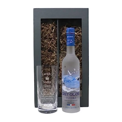 Image of Regalo Personalised Crystal Highball Glass &amp; Bottle of Vodka % Design (Original Goose 35cl, Presentation Gift Box)