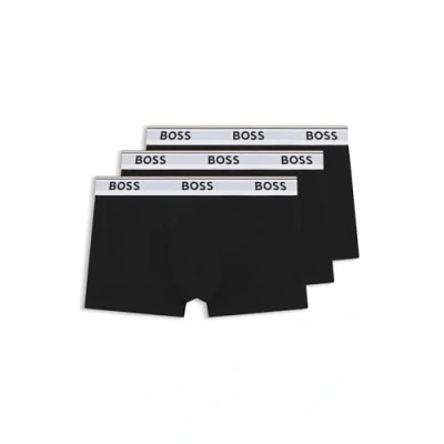 Image of BOSS Mens Trunk 3P Power Three Pack of Logo Waistband Trunks in Stretch Cotton