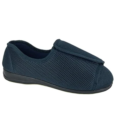 Image of Sleepers Womens/Mens Terry Wide Open Touch Fastening Washable Extra Slippers Navy (EEEE Width) 8 UK