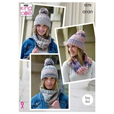 Image of King Cole 5270 Knitting Pattern Womens Snoods and Hats in Drifter Aran