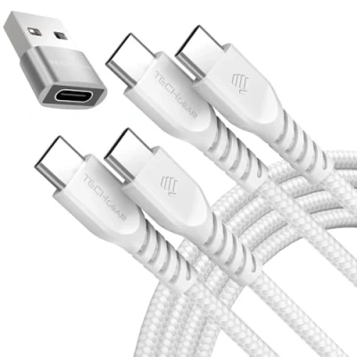 Image of USB C to Charger Cable 60W (1M+1M+Adapter) STRONG Braided Type Fast Charging Data Lead Compatible with iPhone 15, iPad Pro, 10th Generation/MacBook Samsung S24/S23,Pixel 8
