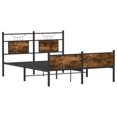 Image of vidaXL Smoked Oak Bed Frame Engineered Wood, Modern King Size Double Bed, 150x200 cm, Sturdy Plywood Slats, Bedroom Furniture