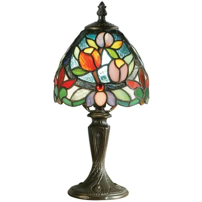 Image of Sylvette 1 Light Mini Table Lamp Dark Bronze, Tiffany Glass, E14